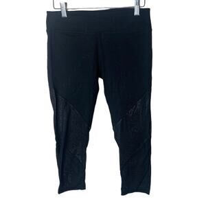 Fabletics capri active leggings sheer mesh silver sparkle panels pocket Small